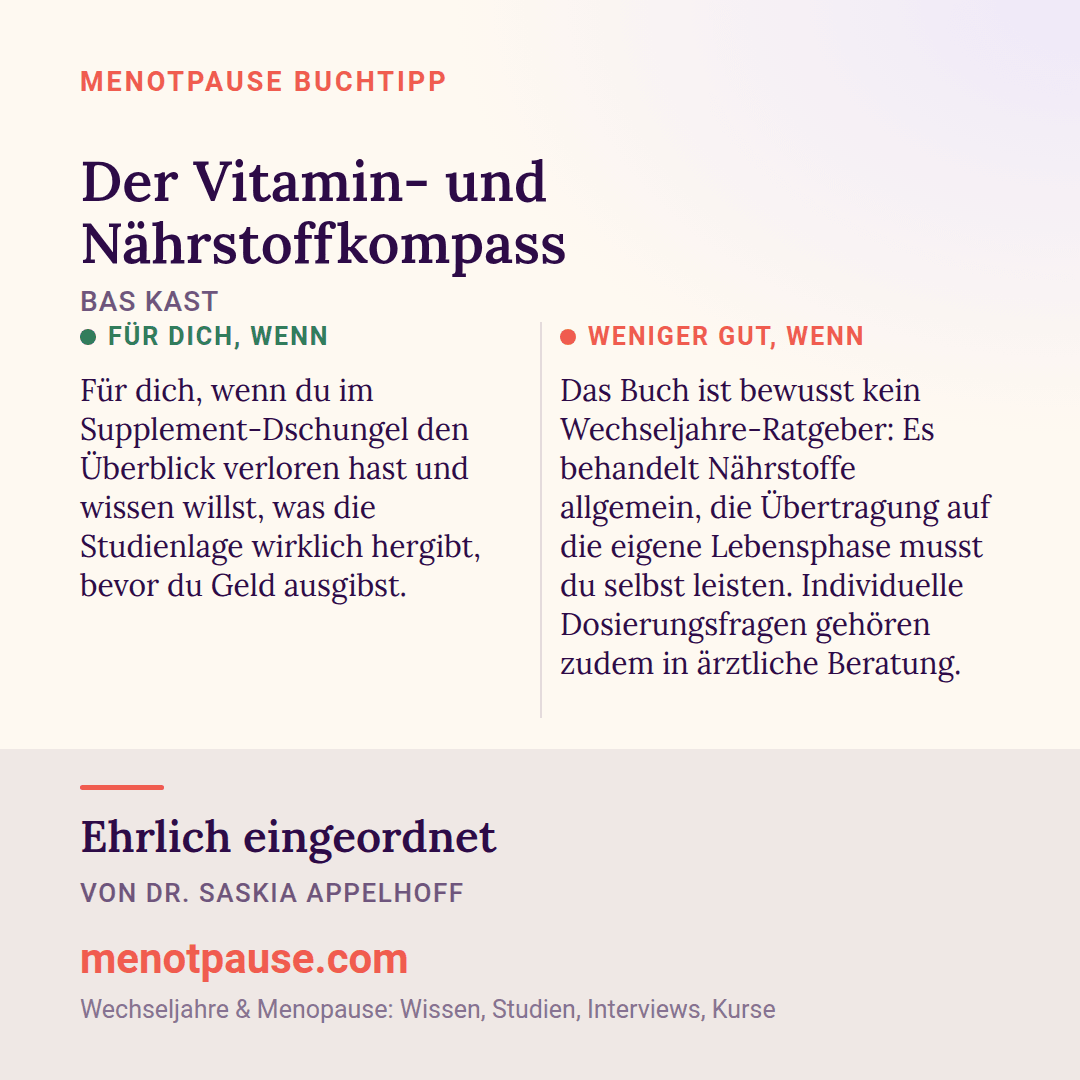 Grafik: Für wen sich „Der Vitamin- und Nährstoffkompass“ von Bas Kast lohnt und für wen weniger, eingeordnet von Dr. Saskia Appelhoff, MeNotPause
