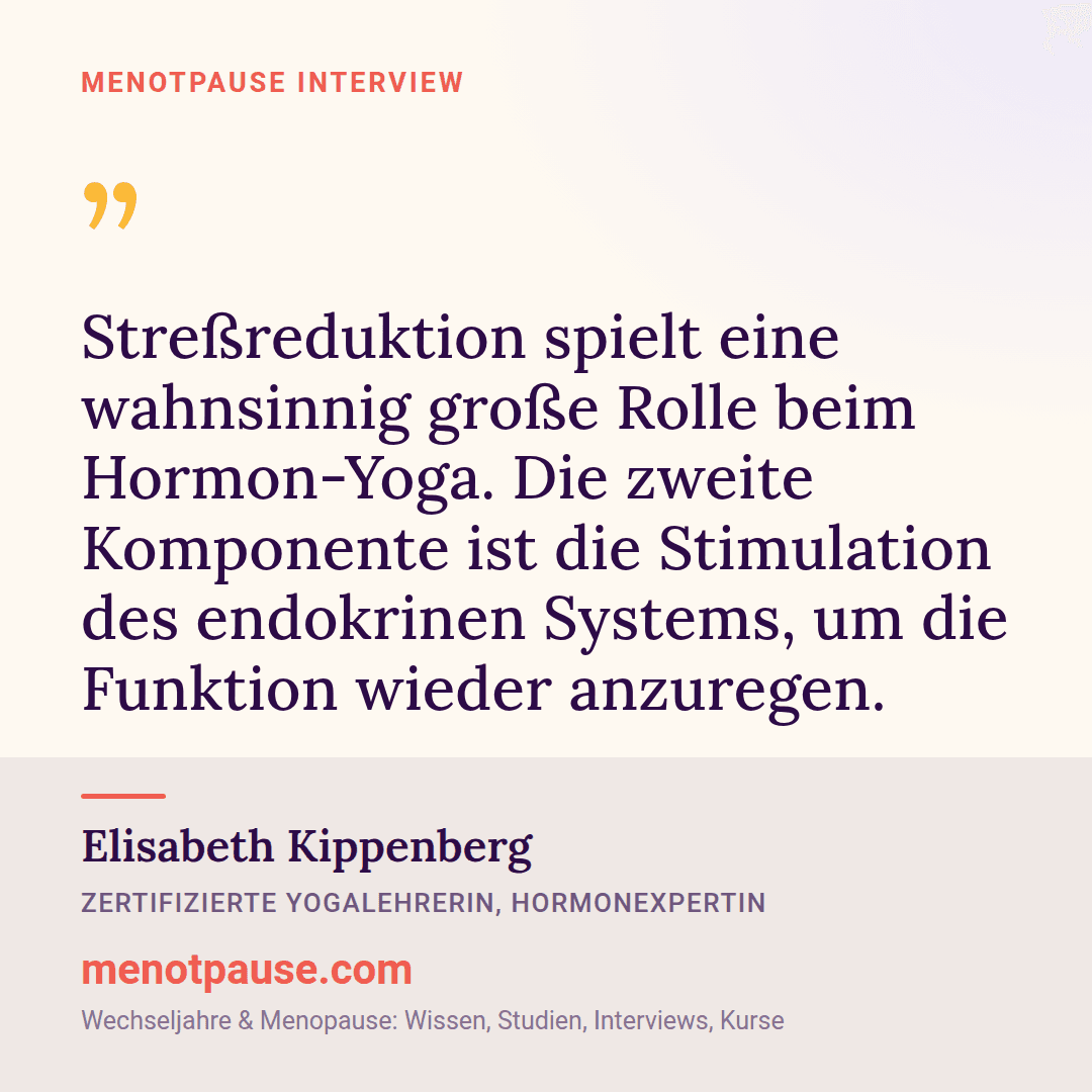 Zitat-Grafik: Elisabeth Kippenberg, zertifizierte Yogalehrerin und Hormonexpertin, im MeNotPause-Interview über die zwei Wirkmechanismen von Hormon-Yoga.
